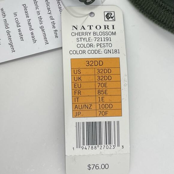 Natori Convertible Bra 32DD Green Lace Cherry Blossom Plunge Underwire MSRP $76 - Picture 7 of 13